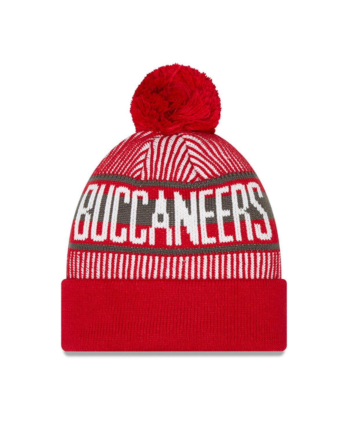 New Era Big Boys And Girls Red Tampa Bay Buccaneers Striped Cuffed Knit Hat With Pom In Red