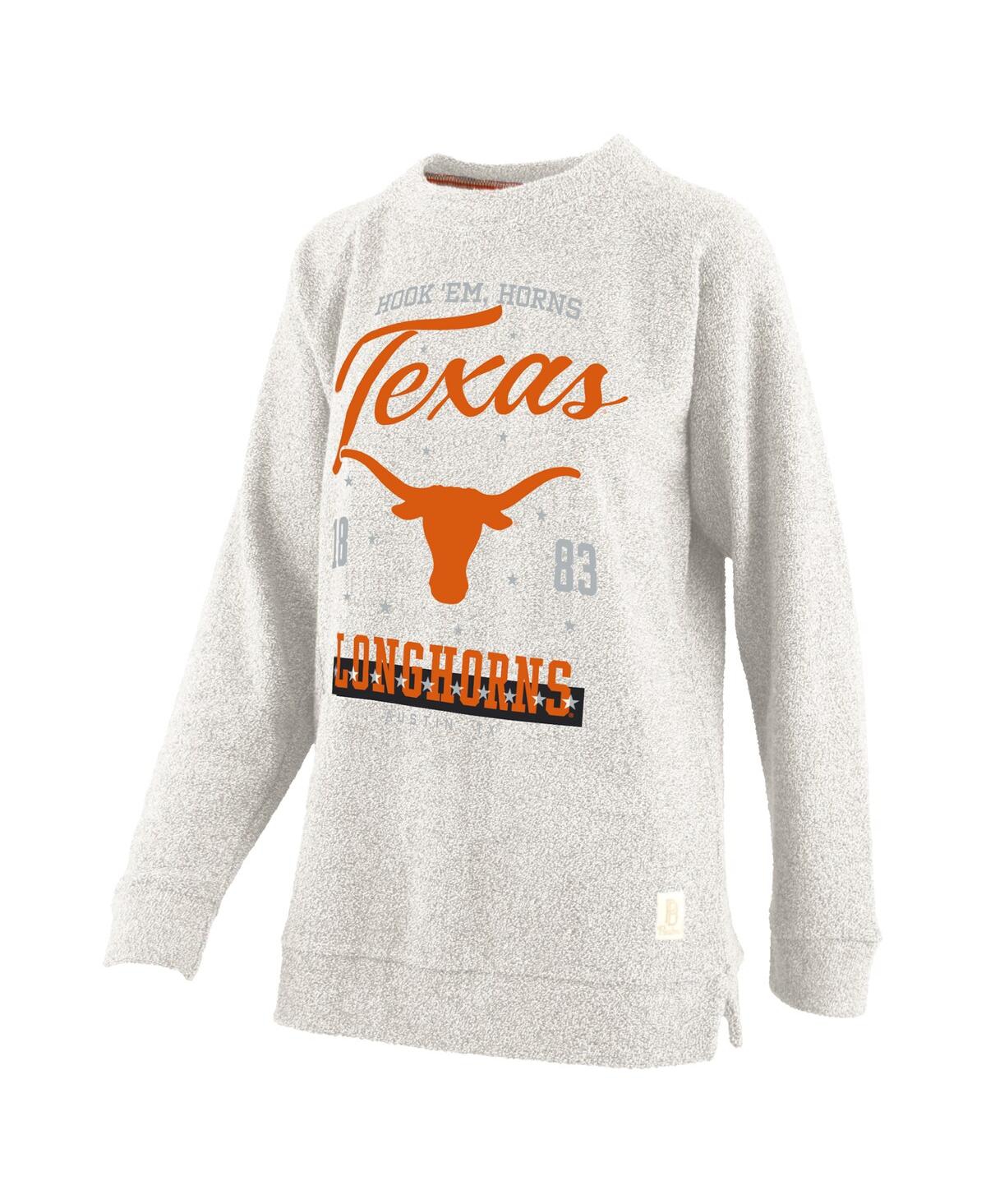 PRESSBOX WOMEN'S OATMEAL TEXAS LONGHORNS PLUS SIZE COMFY CAIRO TERRY PULLOVER SWEATSHIRT 