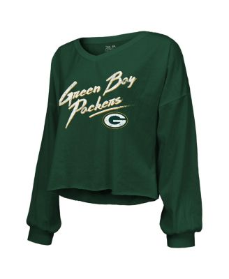 Women's Jordan Love Green Green Bay Packers Name Number Off-Shoulder Script Cropped Long Sleeve V-Neck T-Shirt