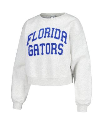 Women's Oatmeal Florida Gators Core Chenille Cropped Pullover Sweatshirt