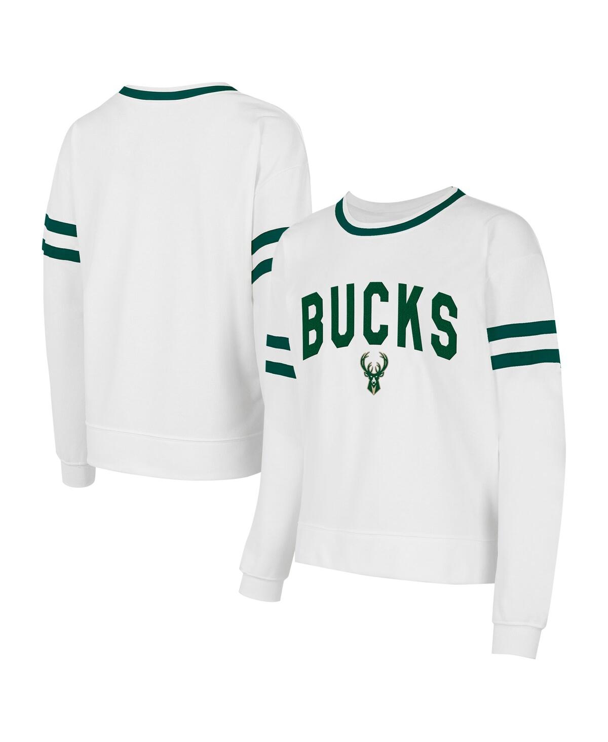 Women's White Milwaukee Bucks Borough Pullover Sweatshirt - White