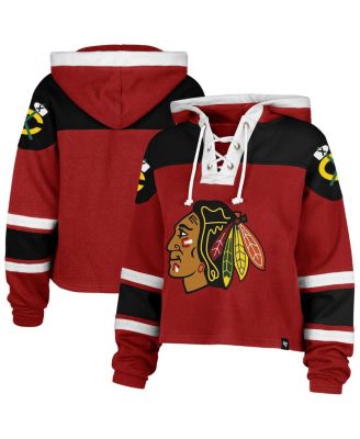 '47 Brand - Women's '47 Red Chicago Blackhawks Cropped Superior Lacer Pullover Hoodie