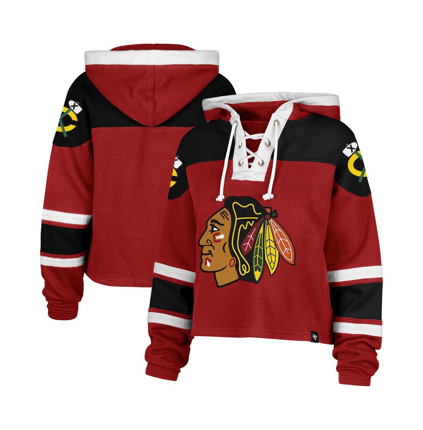 Женское худи '47 Brand Red Chicago Blackhawks Cropped Superior Lacer Pullover — фото 1