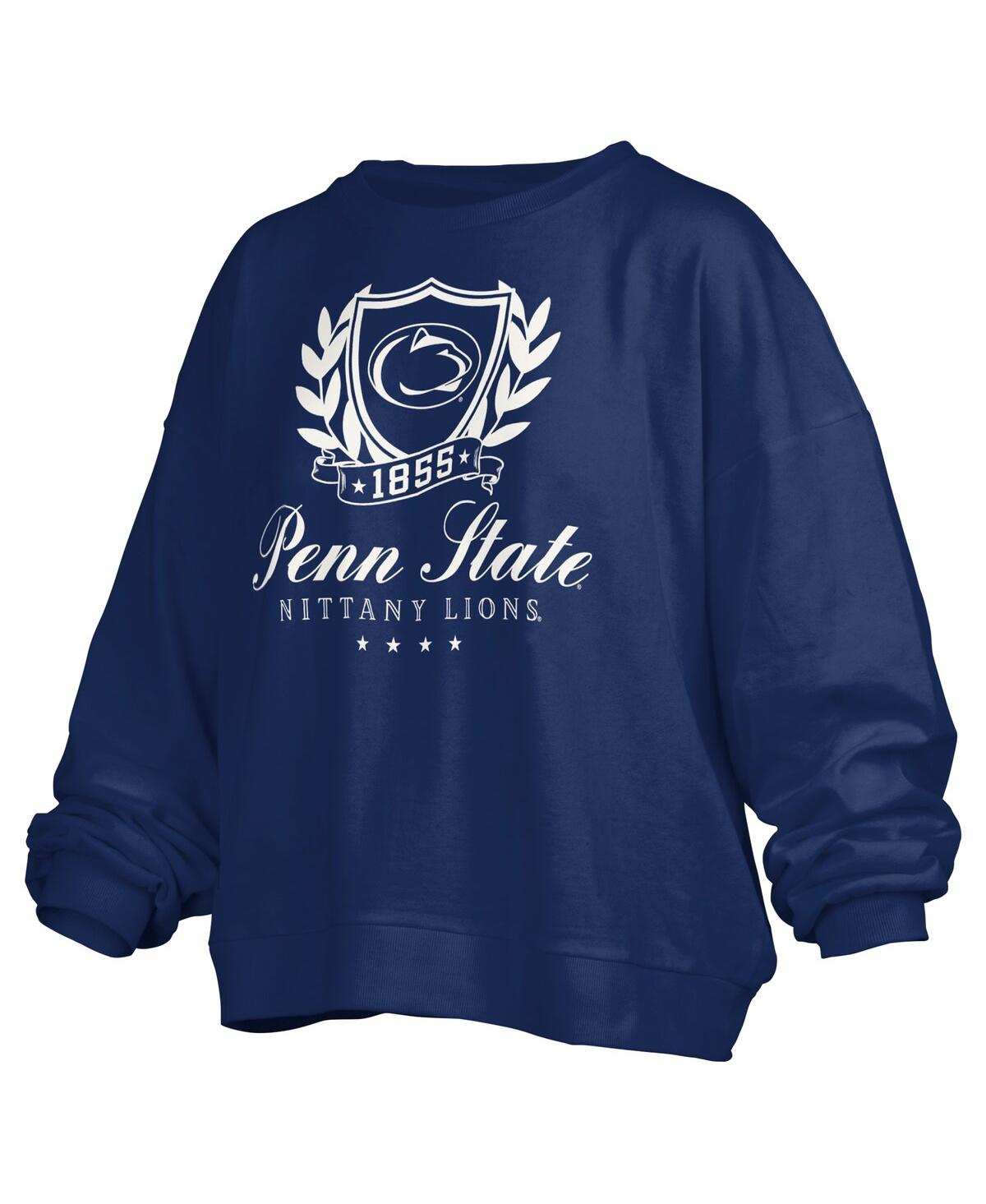 PRESSBOX WOMEN'S NAVY PENN STATE NITTANY LIONS BIG AUG SCRIPT JANICE OVERSIZED PULLOVER SWEATSHIRT 
