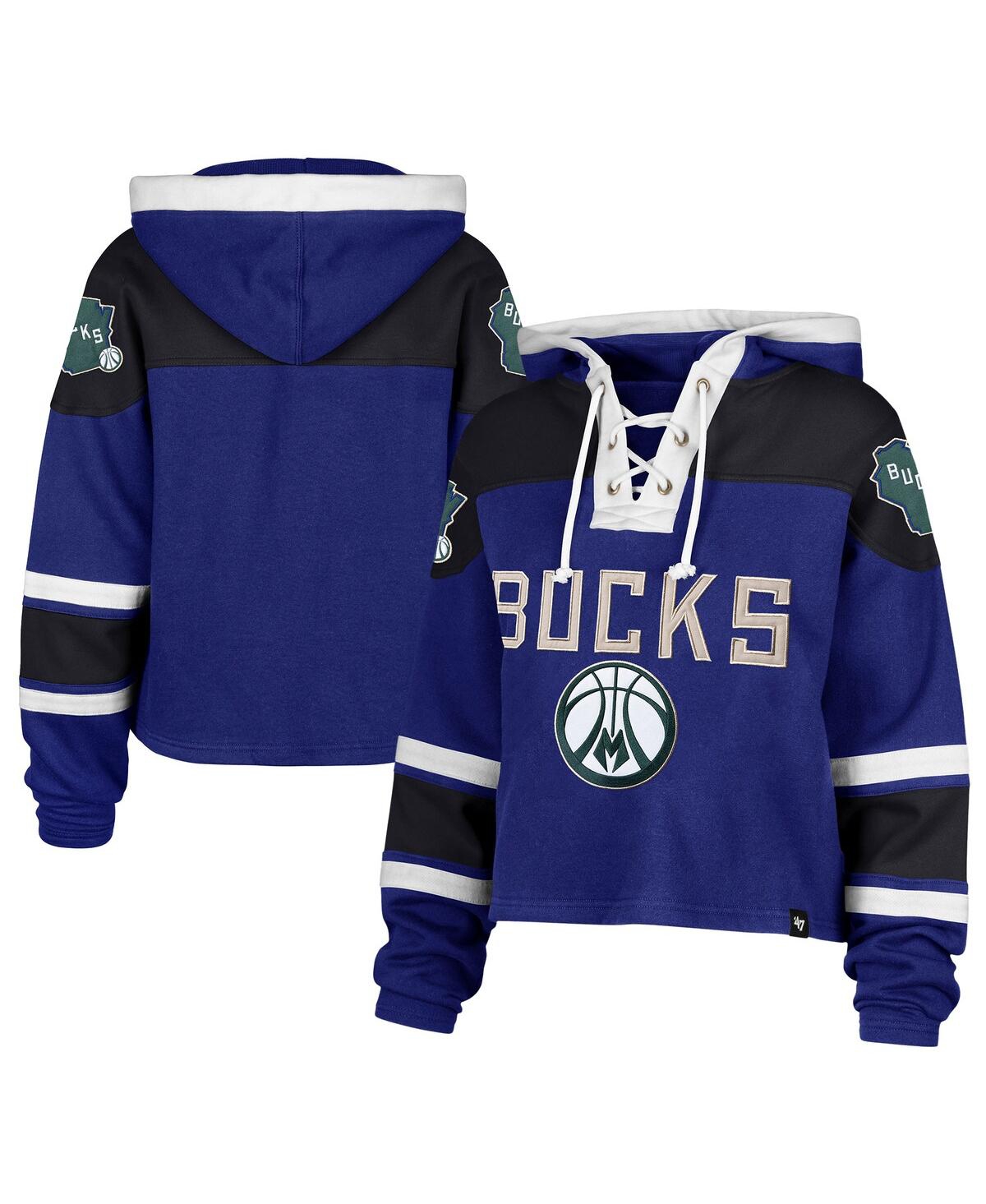 47 Brand Women's Royal Milwaukee Bucks 2024/25 City Edition Superior Cropped Lace-up Pullover Hoodie In Royal