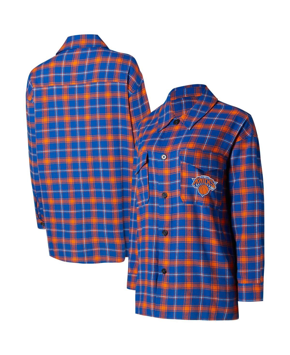 Women's Blue/Orange New York Knicks Boyfriend Button-Up Nightshirt - Blue, Orange