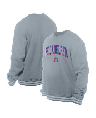 New Era - Men's Gray Philadelphia 76ers Chenille Cross Over Pullover Sweatshirt