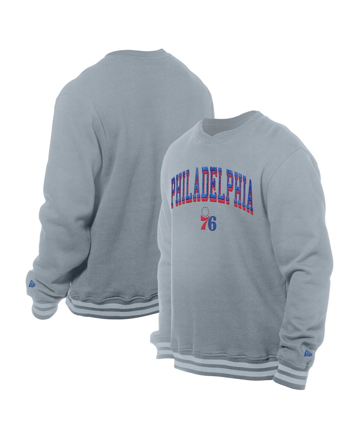 NEW ERA MEN'S GRAY PHILADELPHIA 76ERS CHENILLE CROSS OVER PULLOVER SWEATSHIRT 