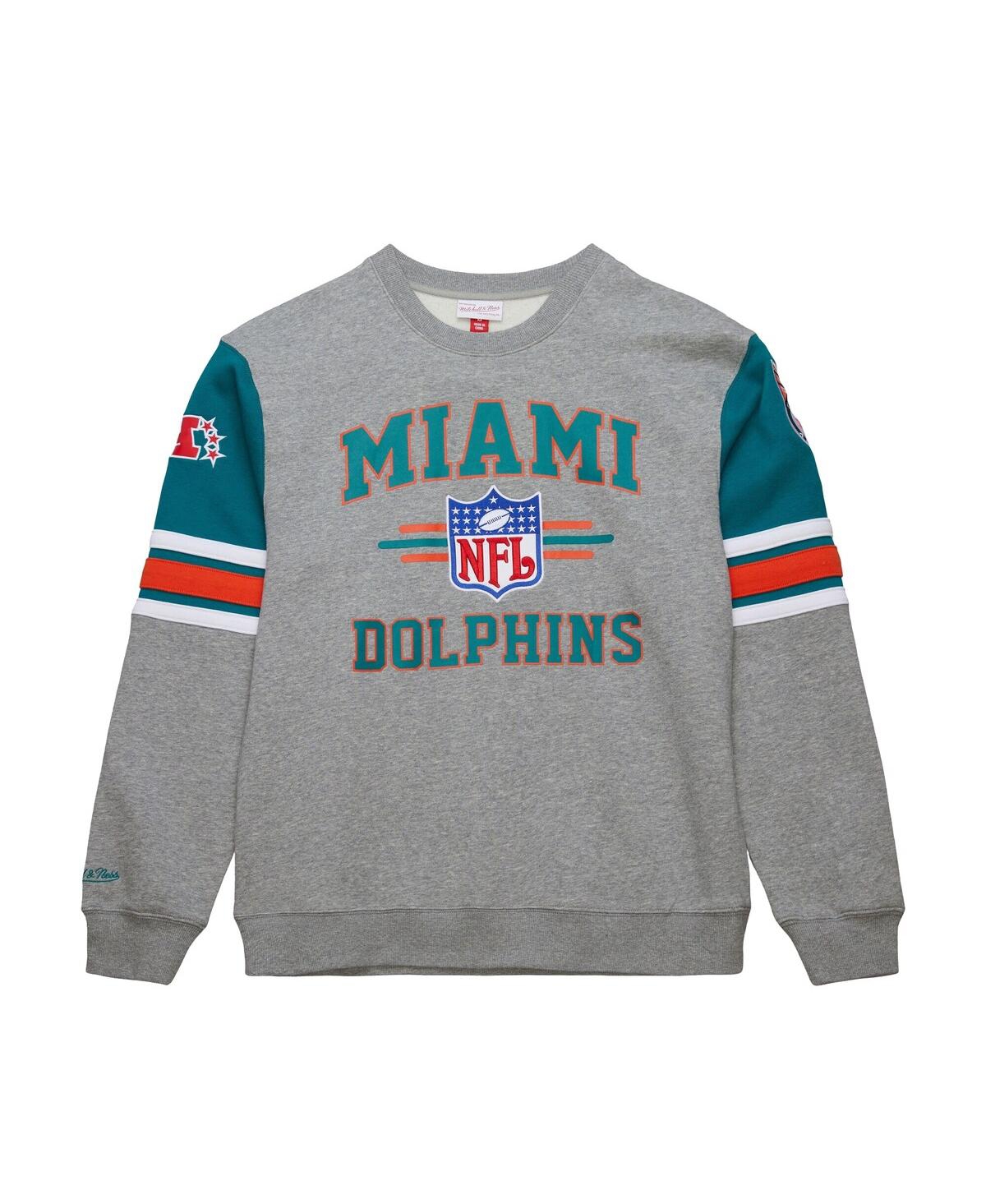 Men's Heather Gray Miami Dolphins All Over 4.0 Vintage Logo Pullover Sweatshirt - Heather Gray