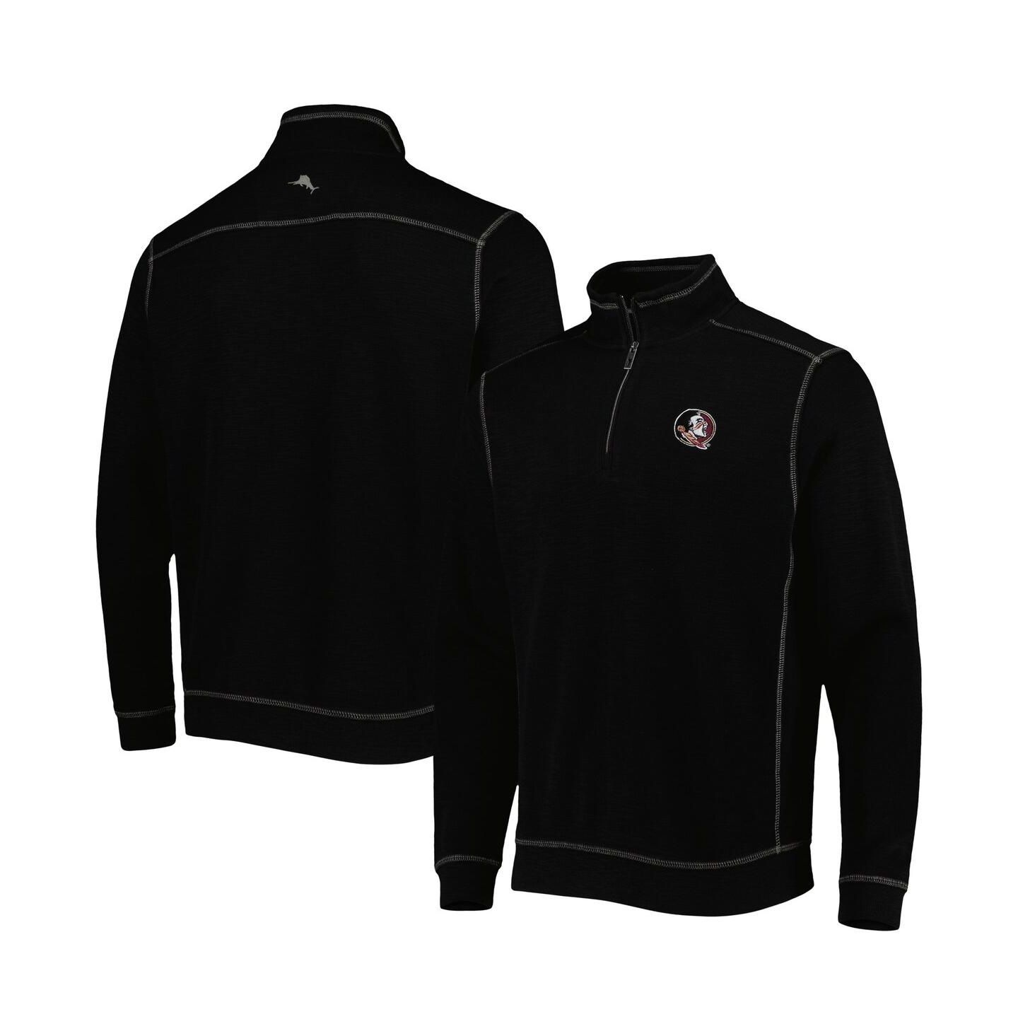 Мужская куртка Tommy Bahama Black Florida State Seminoles Sport Tobago Bay Tri-Blend Mock Neck Half-Zip — фото 1