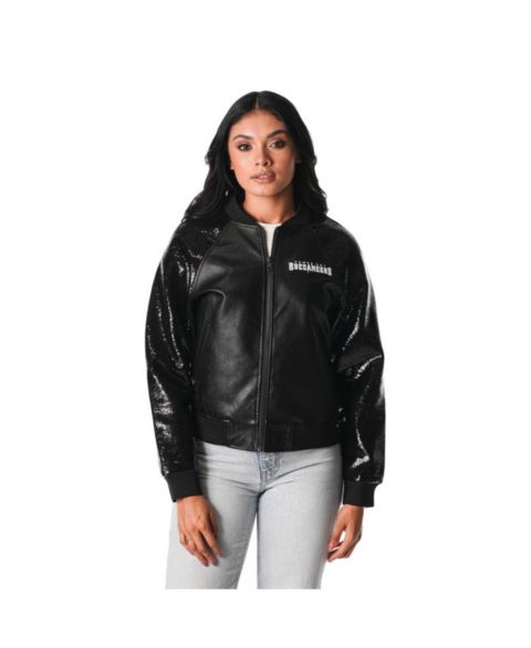 Женские куртки The Wild Collective Women's Black Tampa Bay Buccaneers Sequin Full-Zip Jacket