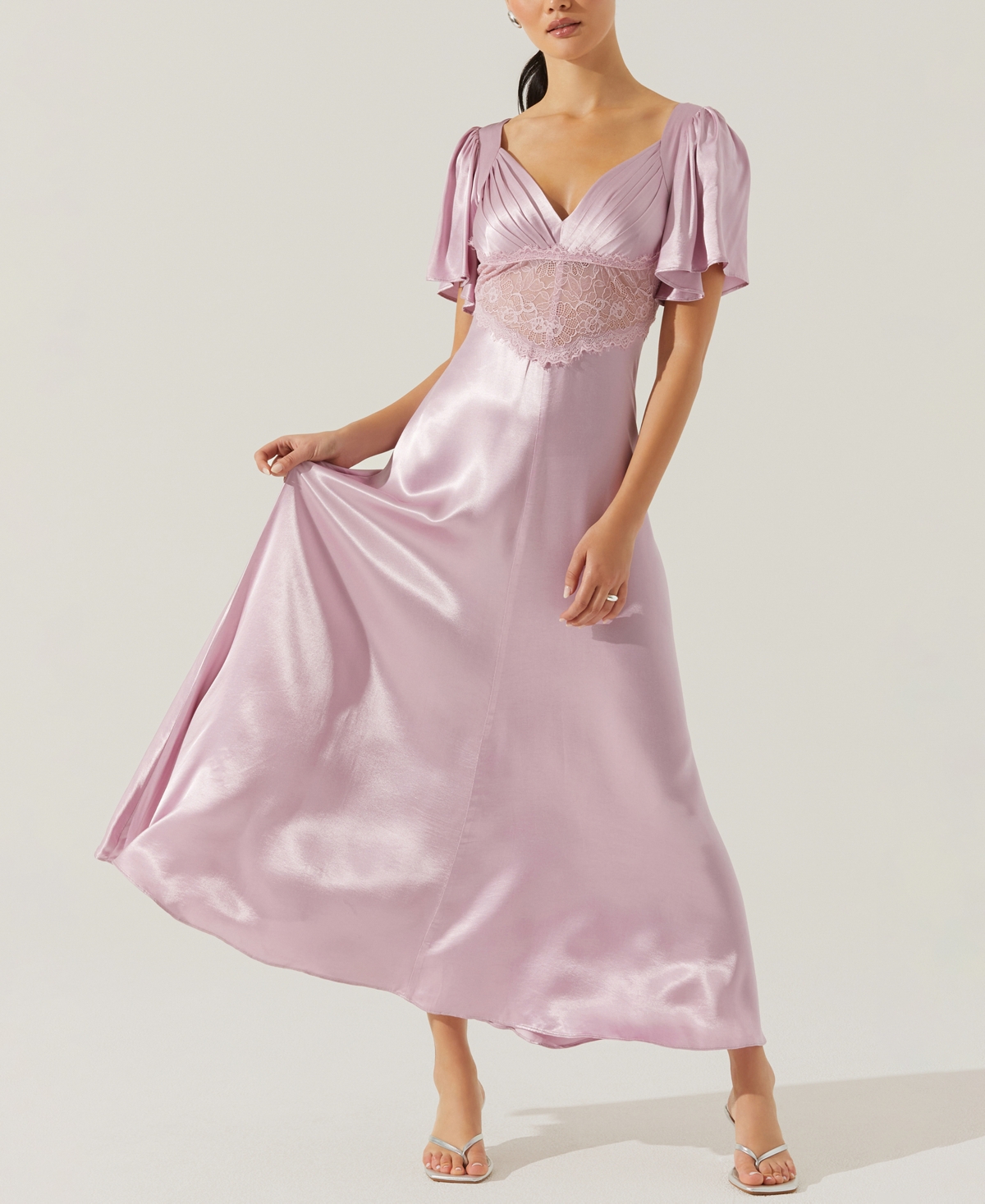 Shop Astr Women's Aurelia Flutter Sleeve Lace Inset Dress In Dusty Pink