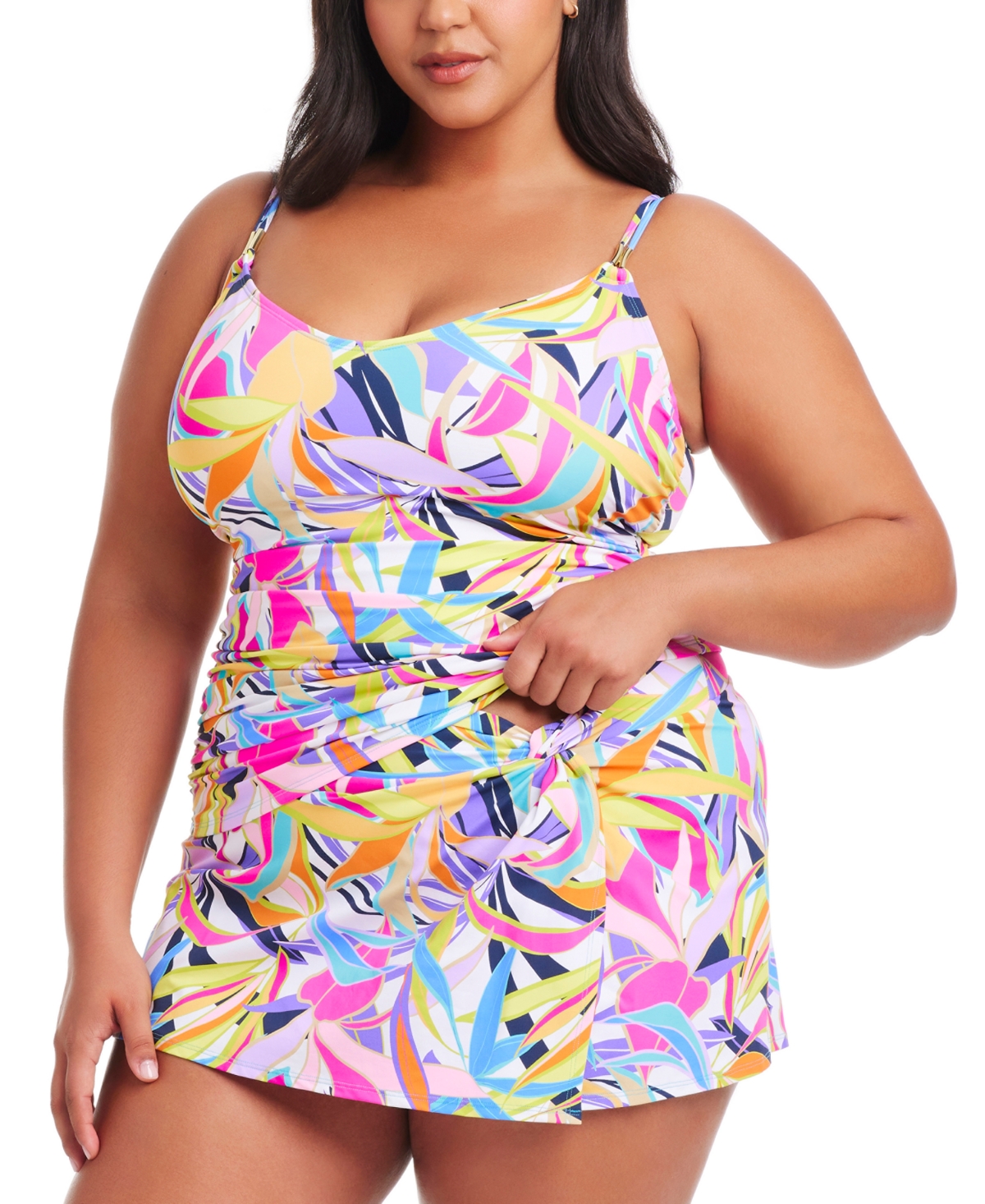 Bleu By Rod Beattie Plus Size Living Color Draped-skirt Hipster Swim Bottoms In Multi