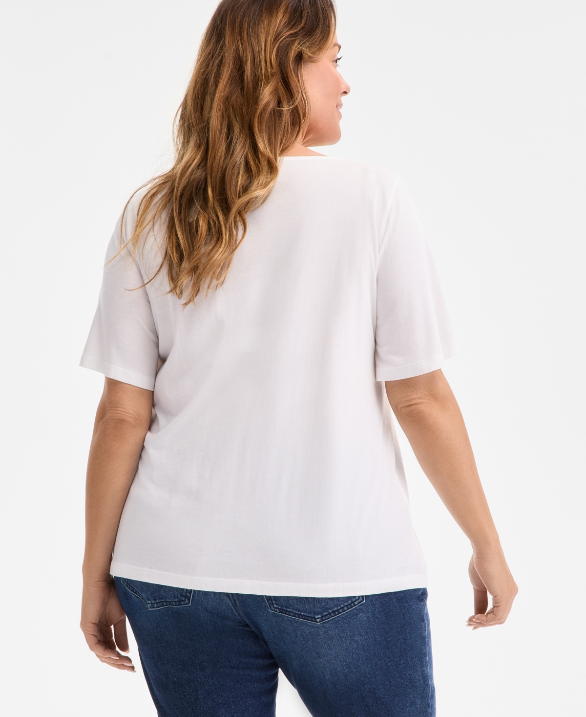 Style & Co Plus Size Eyelet-yoke T-shirt, Exclusively At Macy's In Bright White