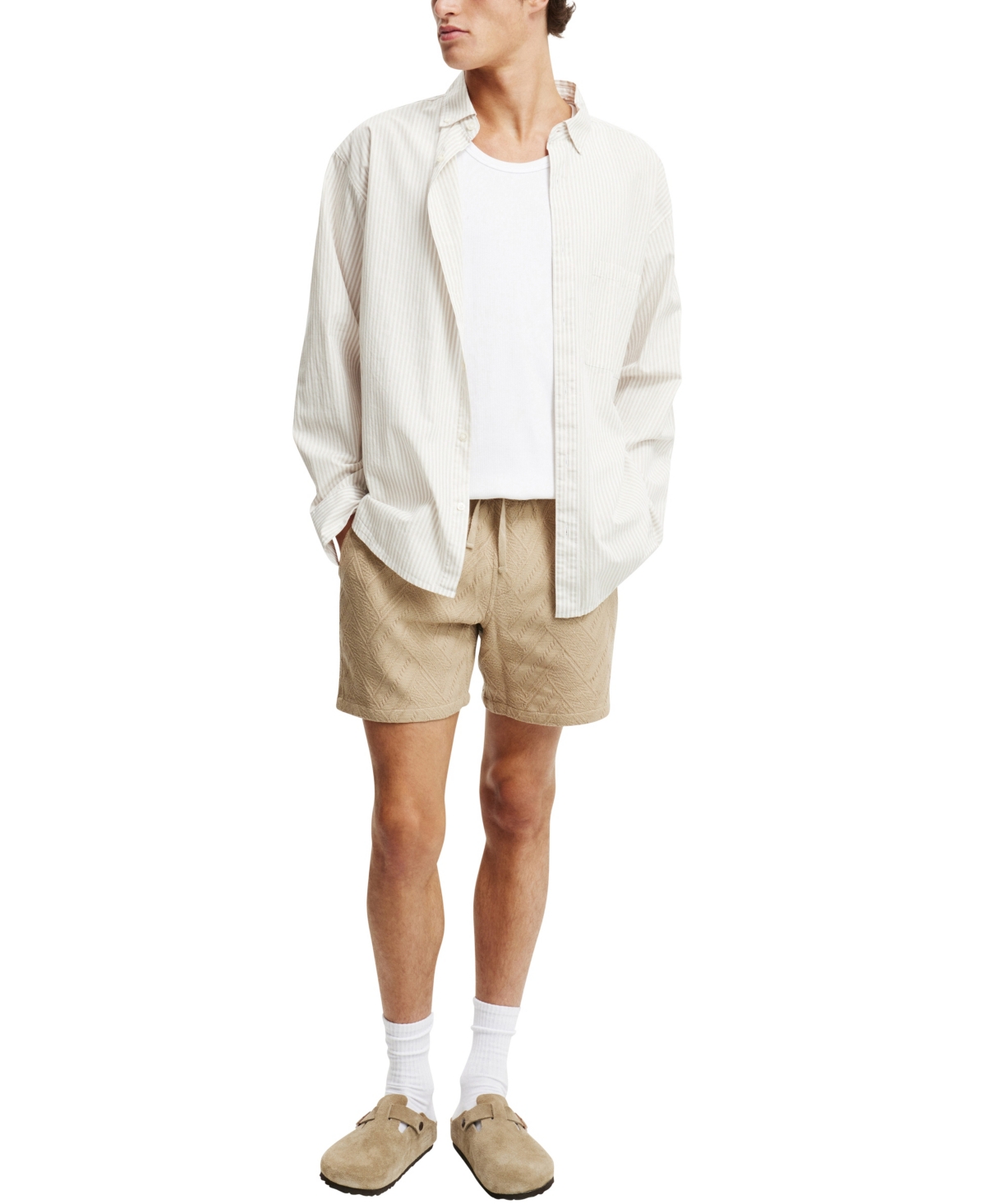 Shop Cotton On Men's Elevated Easy Short In Taupe Herringbone