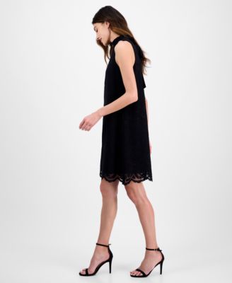 Women's High-Ruffle-Neck Sleeveless Lace Dress