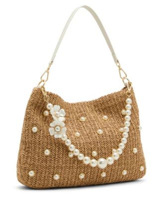 Straw Cultured Pearl Large Hobo Bag