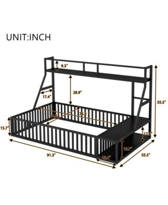 Metal Floor Bed with Desk and Storage Shelves, Playhouse for Kids