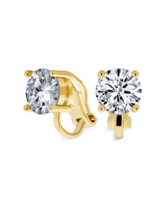 Set of 2 Multi Color CZ Clip-On Earrings Rose Gold Silver Plated For Non-Pierced