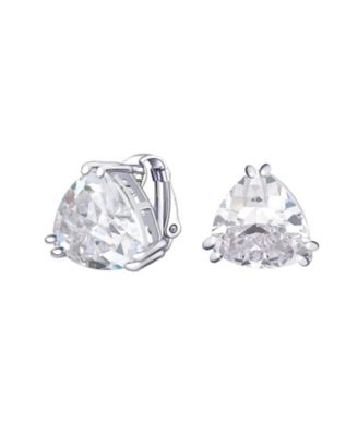 Triangle Shape Classic Statement CZ Solitaire Clip On Stud Earrings Rhodium Plated Brass Non Pierced