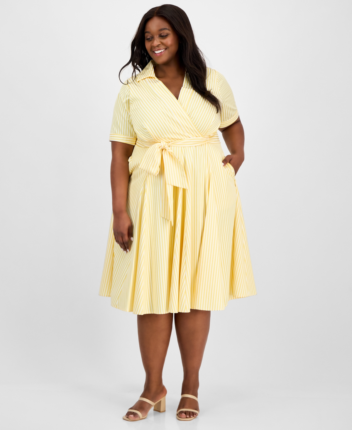 Tahari Plus Size Collared V-Neck Short-Sleeve Dress - Sunflower