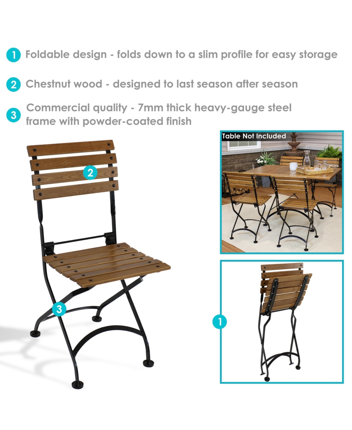 Indoor/Outdoor Patio or Dining Chestnut Wooden Folding Bistro Arm Chair