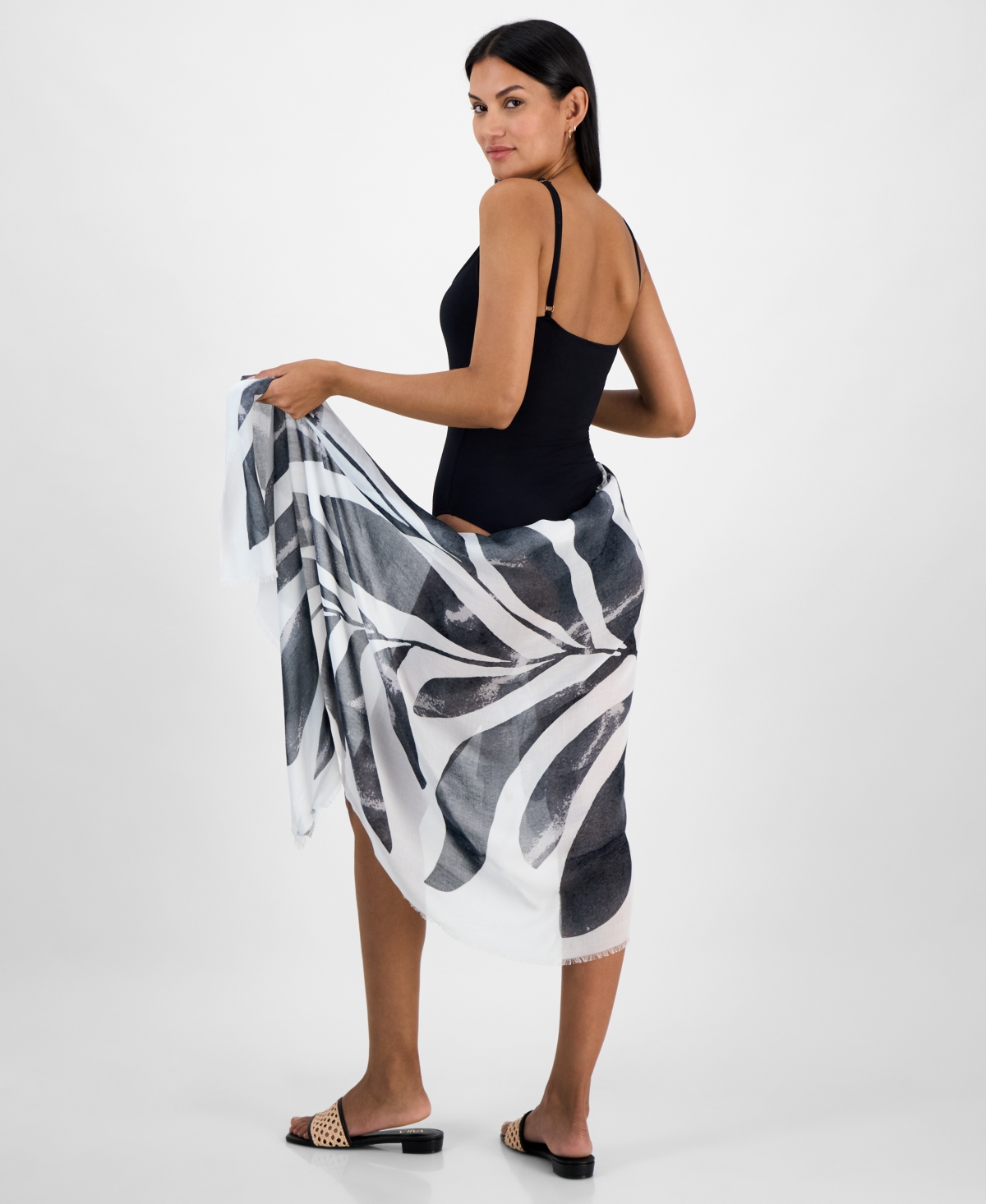 Inc International Concepts Oversized Palm-print Wrap, Exclusively At Macy's In White