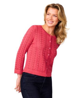 Petite Pointelle-Knit Crewneck Cardigan