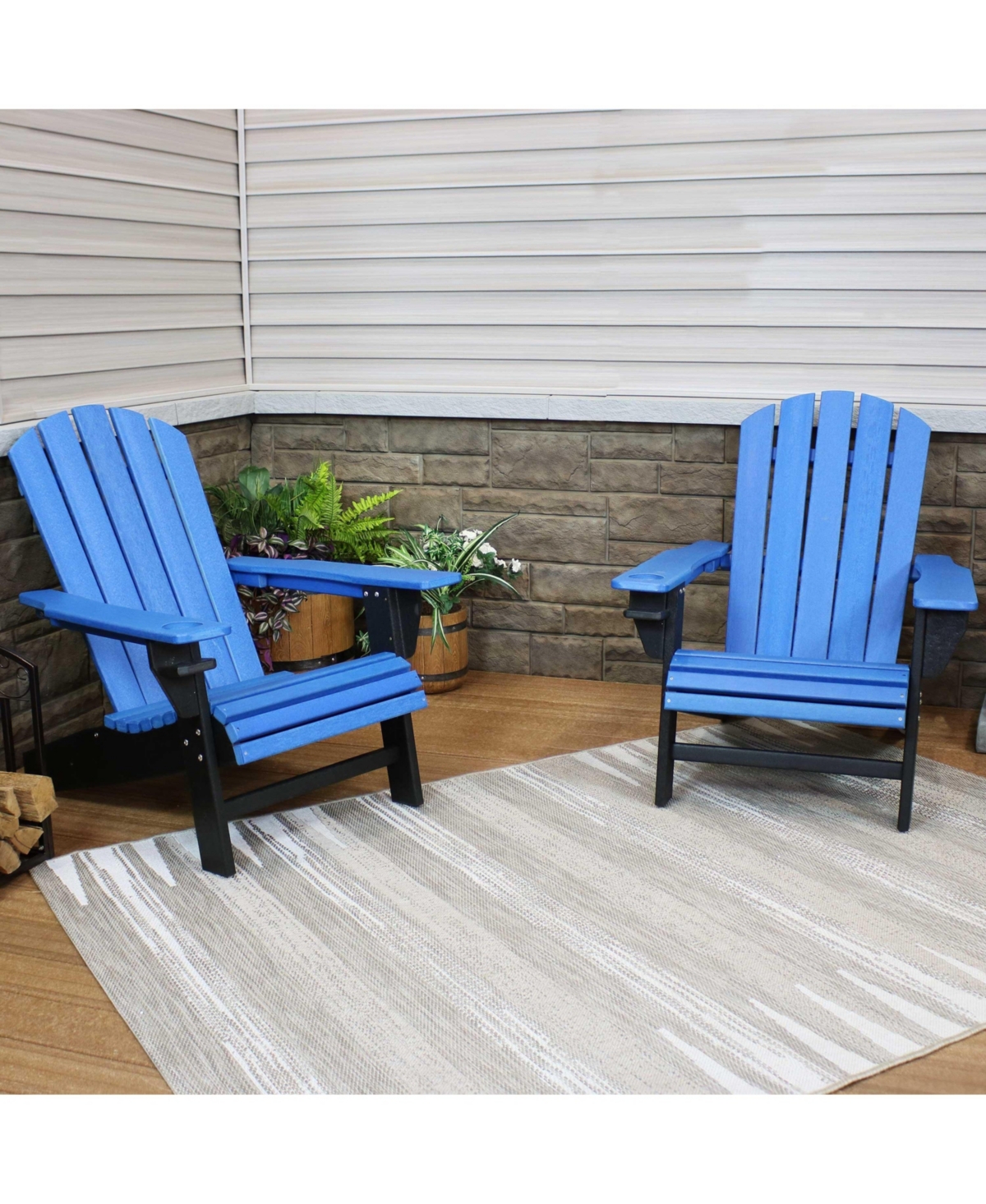 Plastic All-Weather Heavy-Duty Outdoor Adirondack Chair with Drink Holder