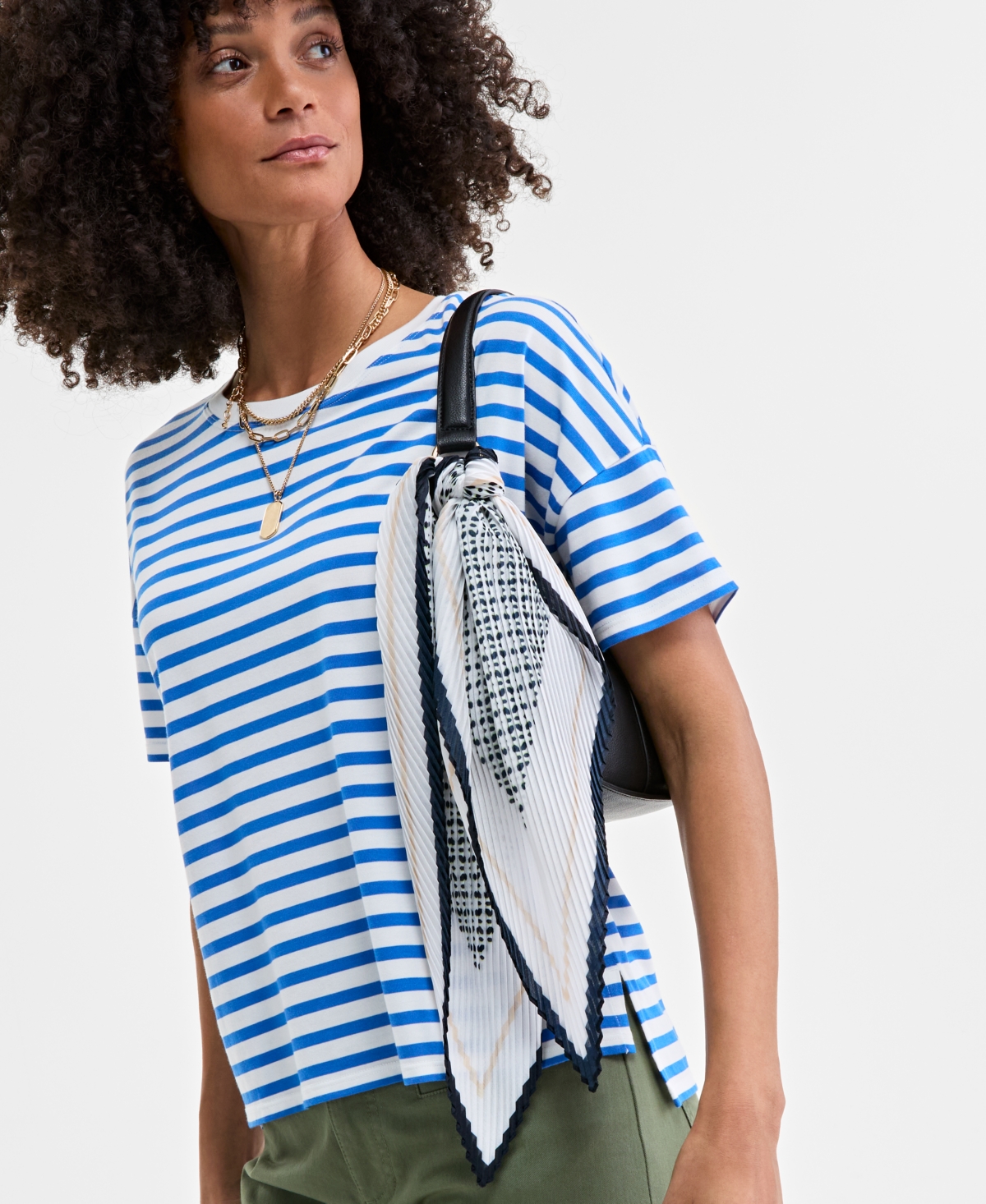 On 34th Pleated Geo-dot Square Scarf, Exclusively At Macy's In Black
