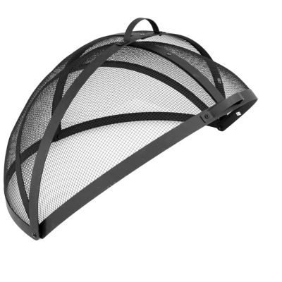Outdoor Heavy-Duty Steel Mesh Round Easy-Opening Camp Fire Pit Spark Screen Lid with Hinged Door - Black