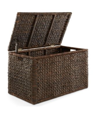 30&amp;#x22; Storage Chest with Lid, Handles, Safety Hinge - Espresso, Water Hyacinth Wicker Storage Trunk Basket for Bedroom, Entry Way, Living Room