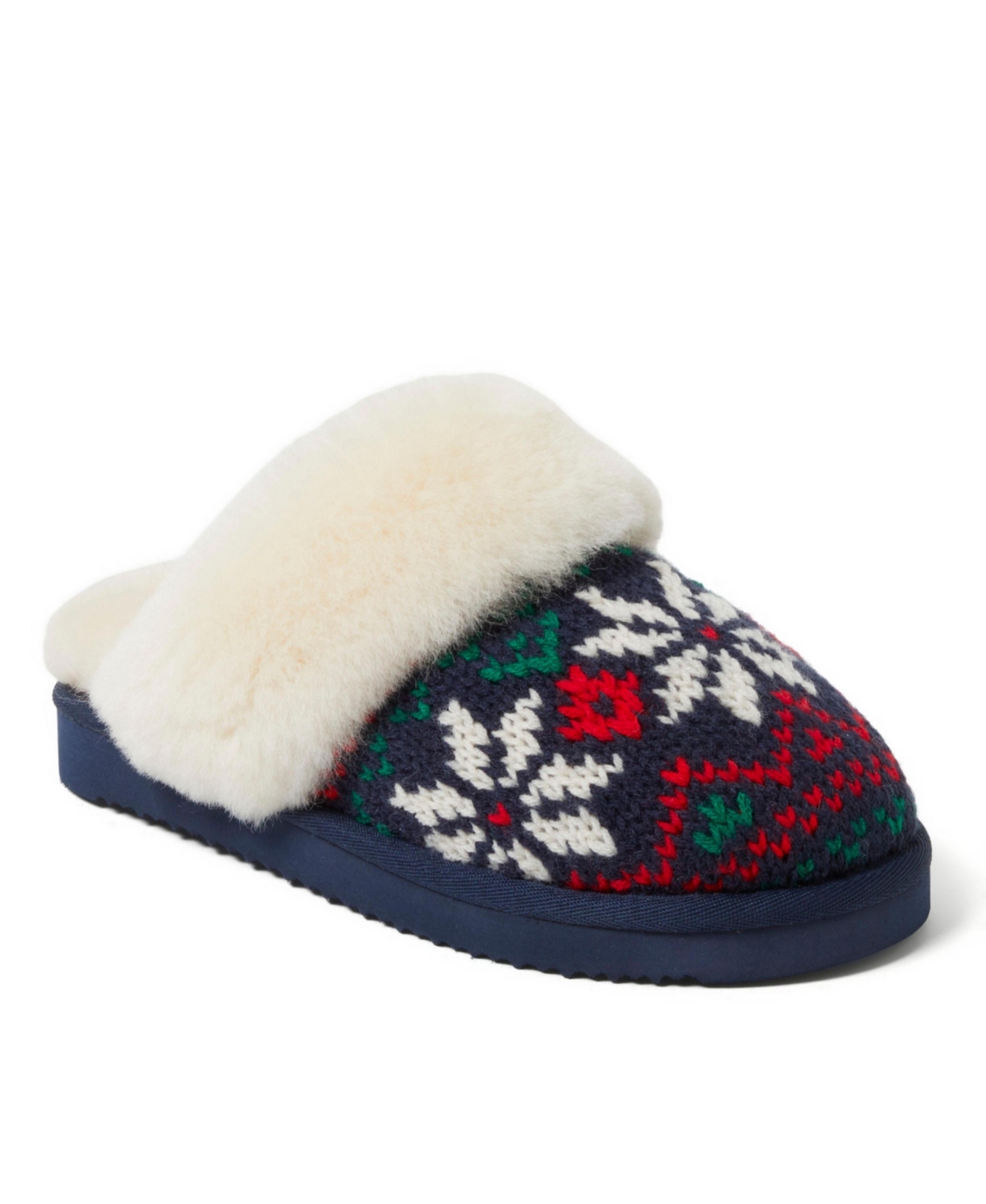 Fireside by Dearfoams Women's Sydney Holiday Fair Isle Genuine Shearling Scuff Slipper - Peacoat
