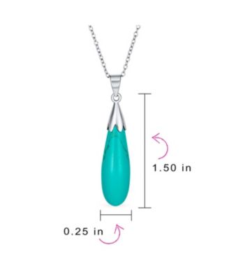 Elongated Teardrop Natural Stone Pendant Necklace in Sterling Silver