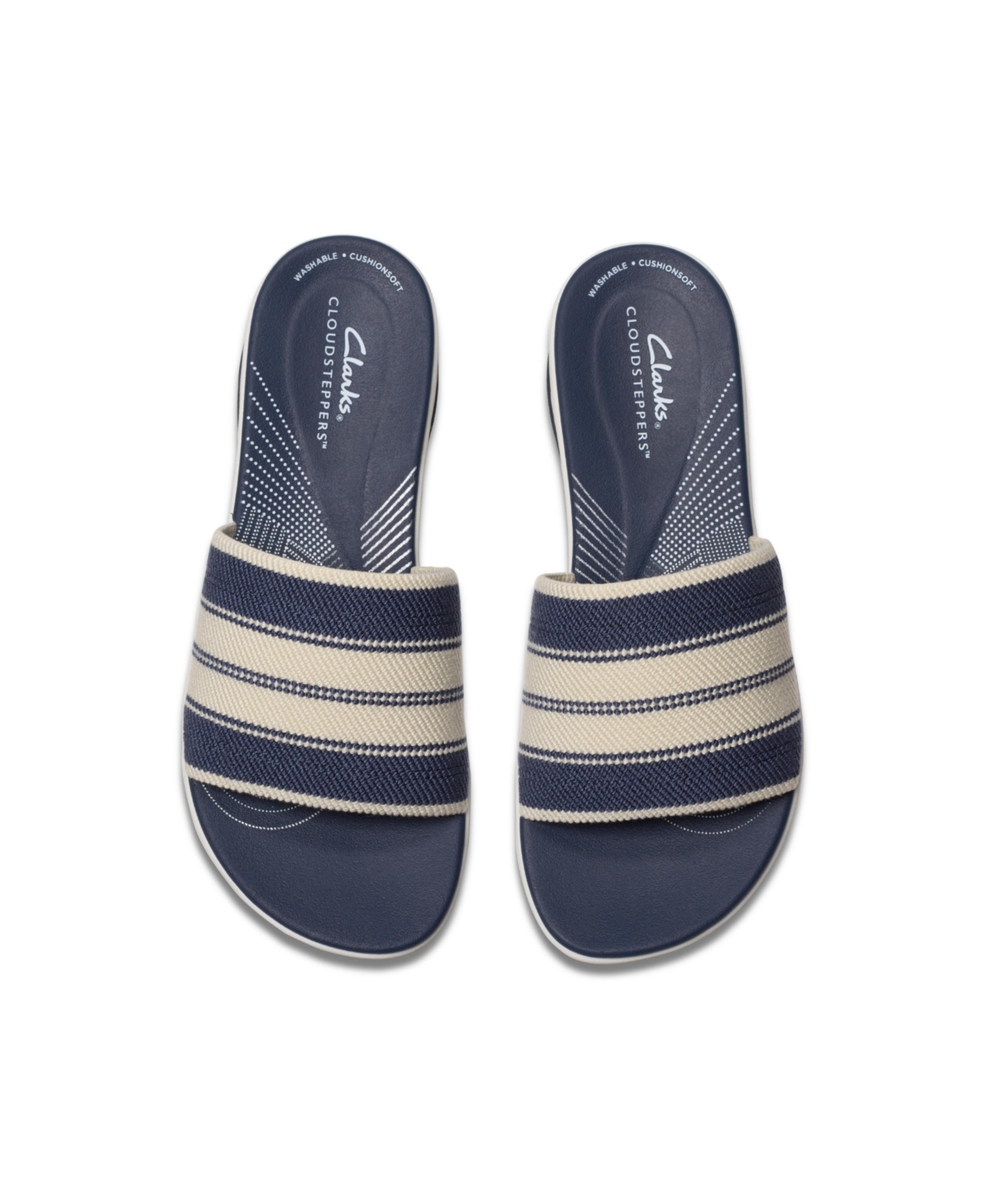 Clarks Cloudsteppers Women's Arla Hollis Slip-on Flat Sandals In Navy Combi Textile