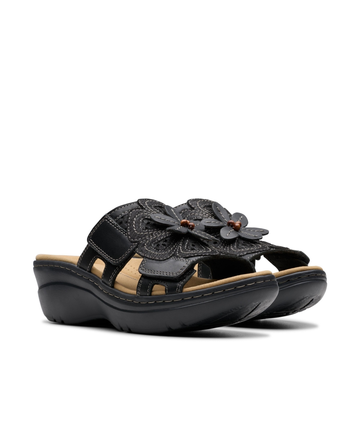 Clarks Collection Women's Merliah2 Belle Wedge Sandals In Black Combi Leather