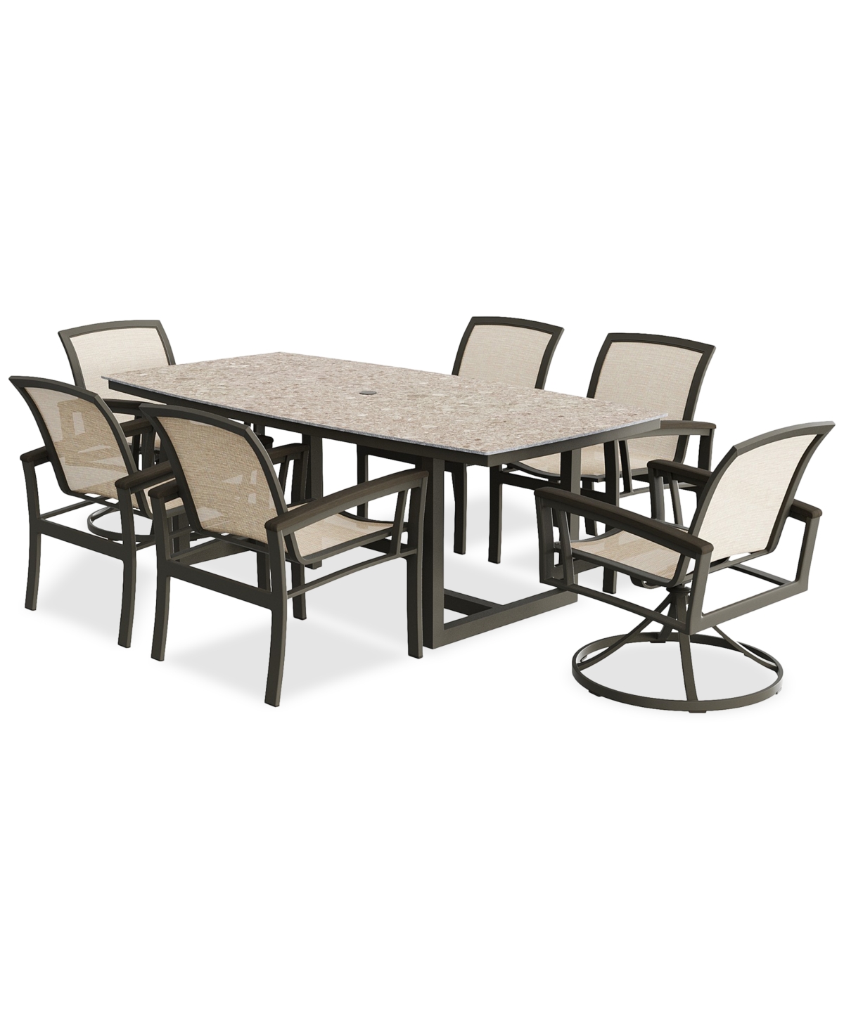Agio Bartow Outdoor 7-pc Dining Set (rectangular Table, 4 Dining Chairs & 2 Swivel Chairs) In Brown
