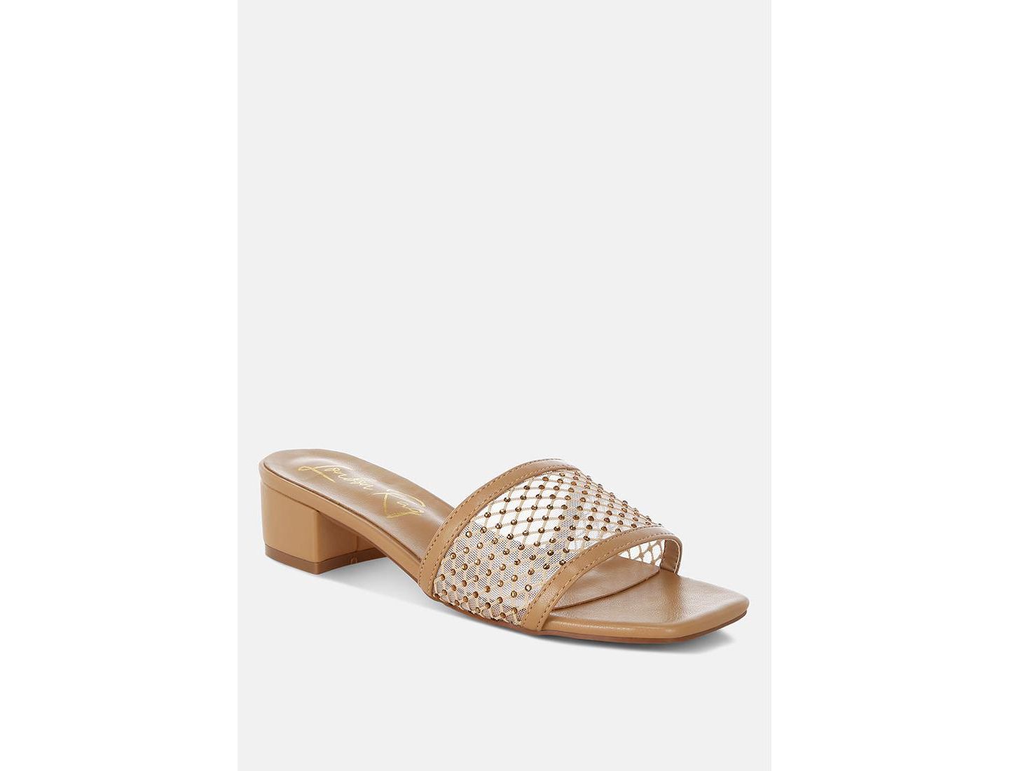 Женские туфли London Rag Kenzia Rhinestone Studded Slip-On Heels, цвет: Бежевый — фото 2