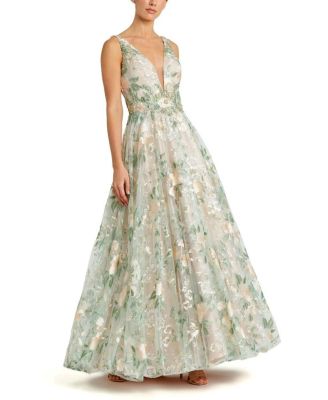 Mac Duggal Women's Floral Embroidered Illusion V-Neck Gown