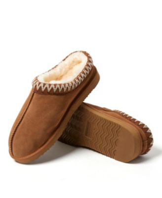 Dearfoams Men's Fireside by Grafton Genuine Shearling Clog Slipper with Taping