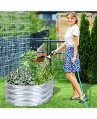 Galvanized Raised Garden Bed Kit,35.34''(L) x 23.62''(W) x11.81''(H) Outdoor Garden Planter Oval Large Boxes for Vegetables, Flowers, Herbs - Silver