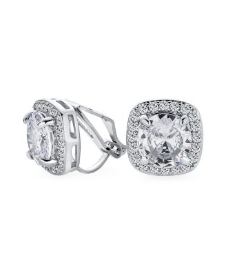 Traditional 2CT Solitaire Round Cubic Zirconia CZ Square Halo Clip On Stud Earrings Non Pierced