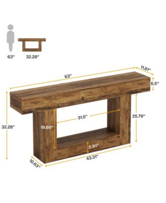 63" Console Table, Farmhouse 2-Tier Entryway Table with U-Shaped Base, Narrow Long Wood Sofa Table Behind Couch Table for Living Room, Hallway, Foyer