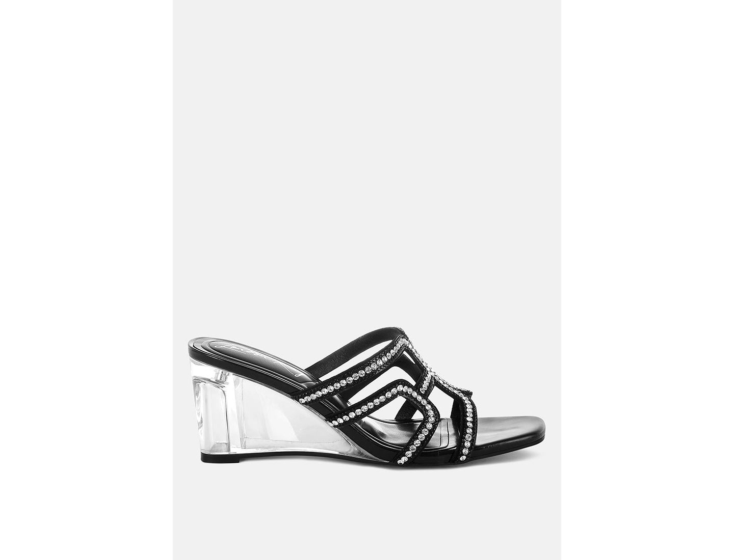 Женские сандалии London Rag Caqueta Metallic Rhinestone Clear Wedge, цвет: Чёрный искусственная кожа — фото 2