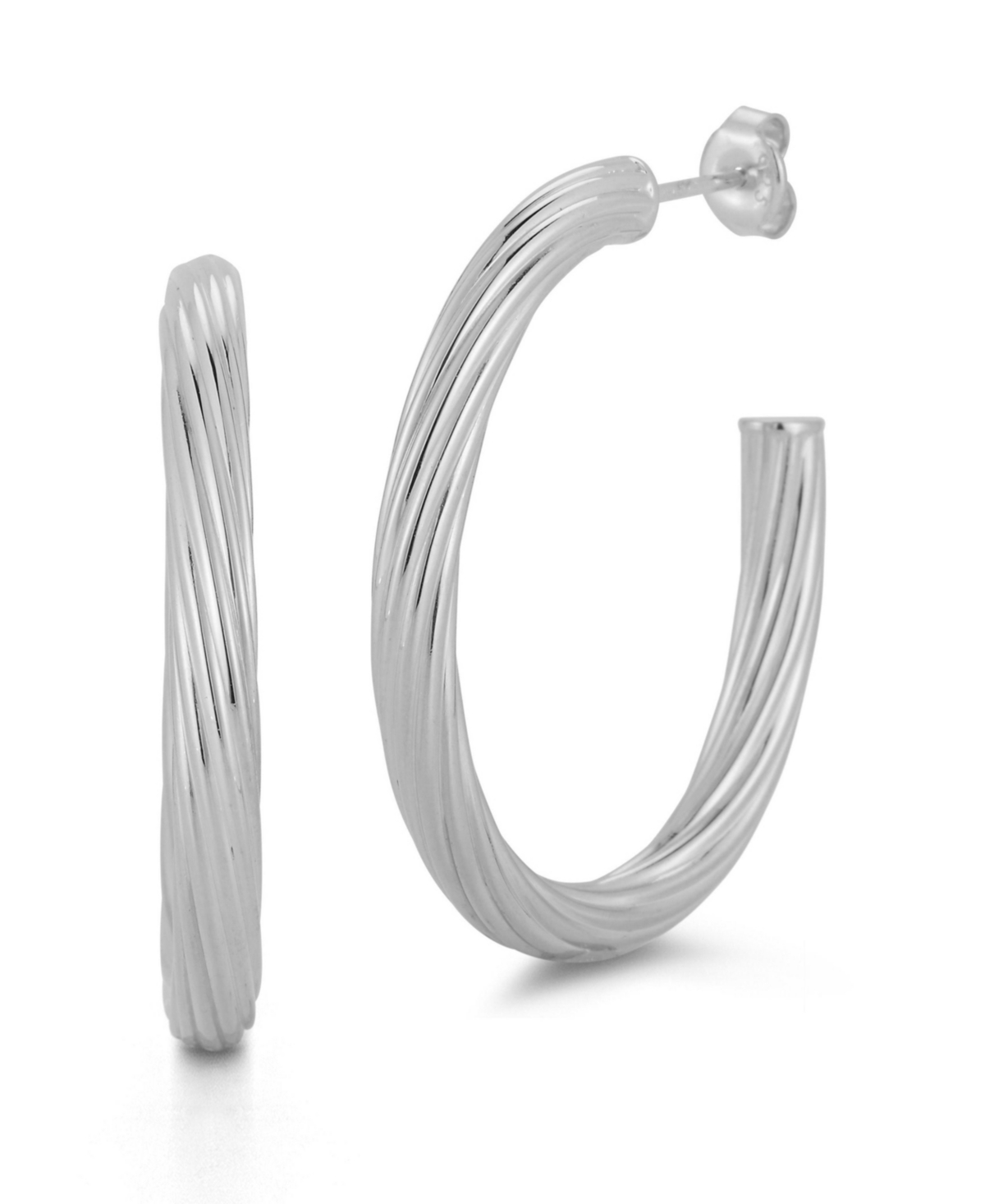 Sterling Silver Ribbed Twist Oval Hoop Earrings - Gold