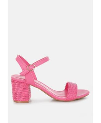 Womens Tulata Raffia Pin Buckle Block Heels