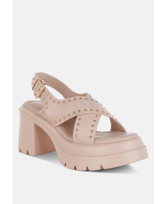 Womens Nambo Stud Embellished Block Heel