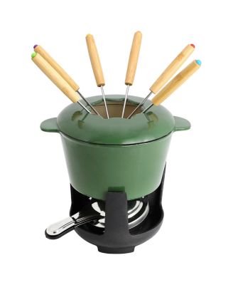 Enameled Cast Iron Fondue Pot with 6 Serving Forks