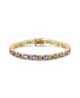 Sterling Silver with Colored Cubic Zirconia Tennis Bracelet in White Gold Plated, 14K Gold Plated, or 18K Rose Gold Plated - Pu