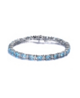 Sterling Silver with Colored Cubic Zirconia Tennis Bracelet in White Gold Plated, 14K Gold Plated, or 18K Rose Gold Plated - Bl